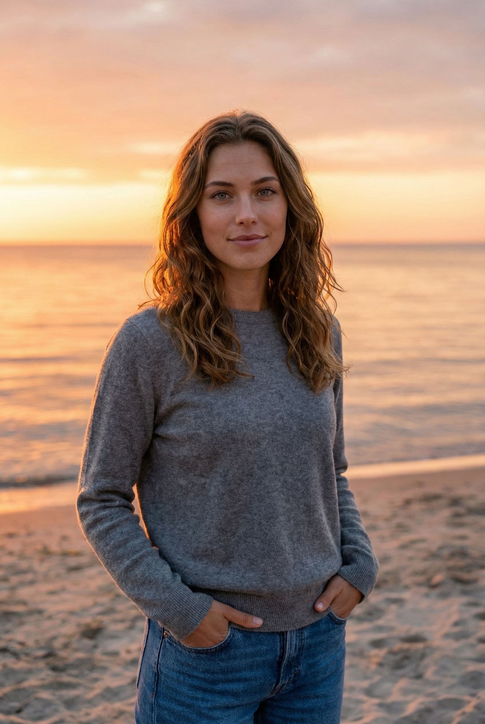 AI Beach Dating Photos example showing a shoreline, boardwalk, or beach at golden hour