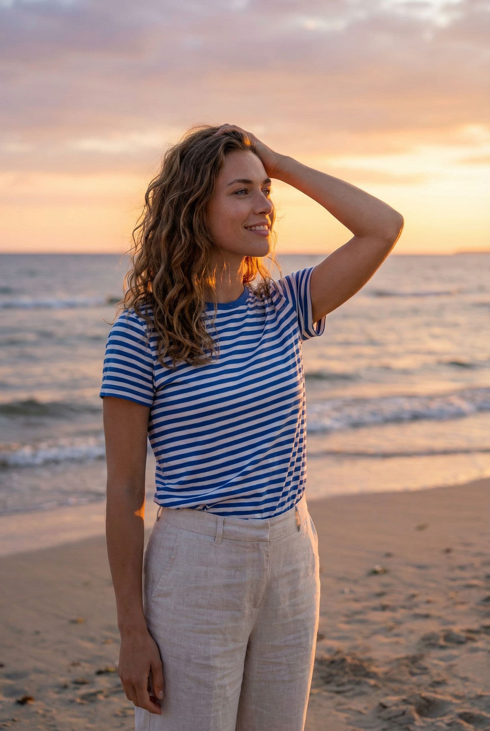 AI Beach Dating Photos example showing a shoreline, boardwalk, or beach at golden hour