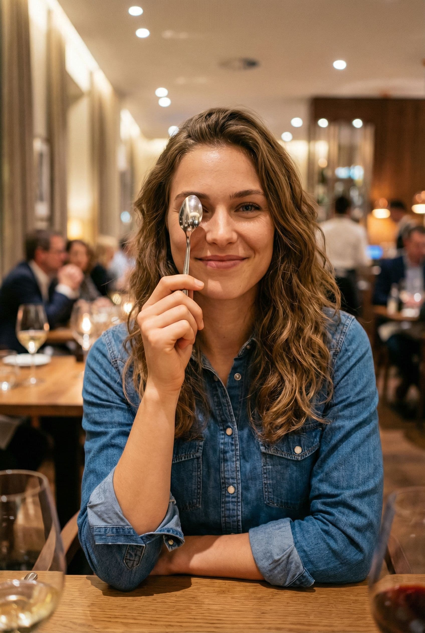 AI Upscale Restaurant Dating Photos example showing a refined restaurant, dining room, or candlelit table
