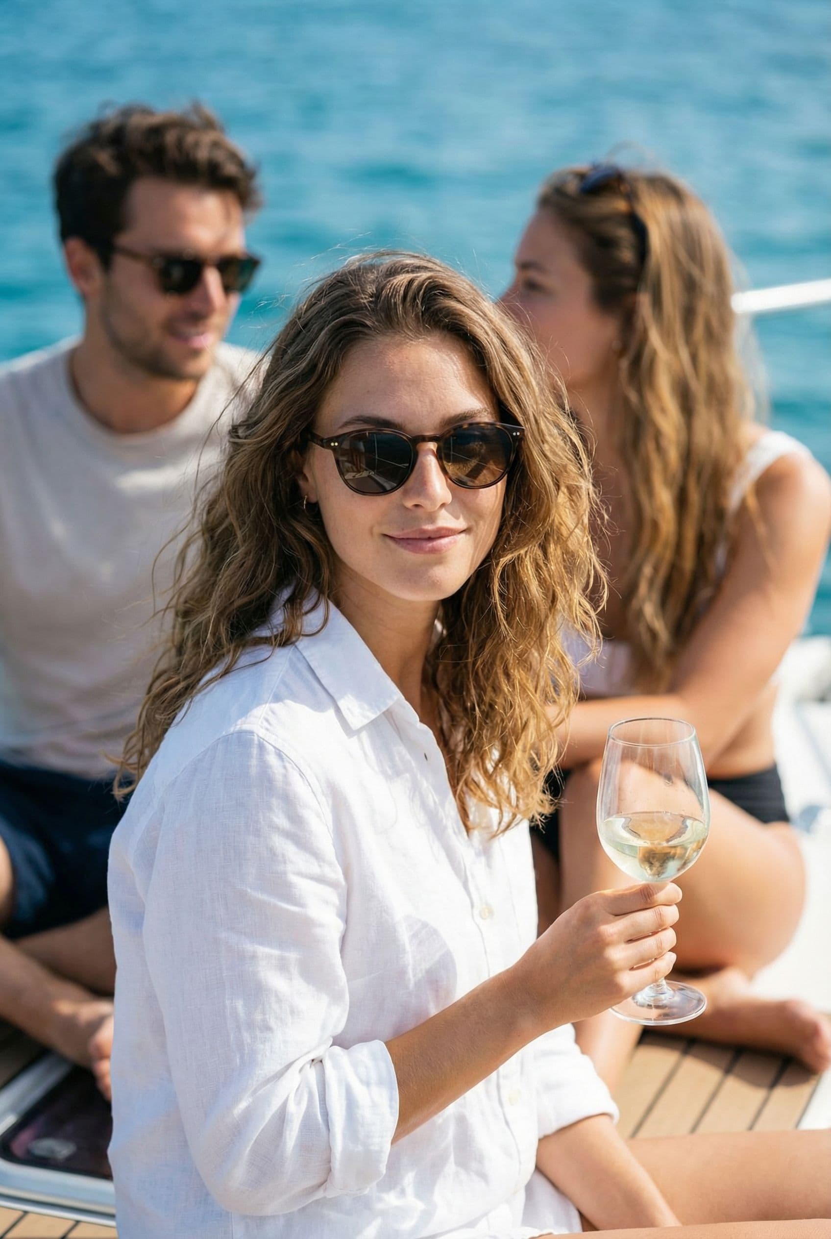 AI Luxury Yacht Dating Photos example showing a tasteful yacht deck or boat at sunset