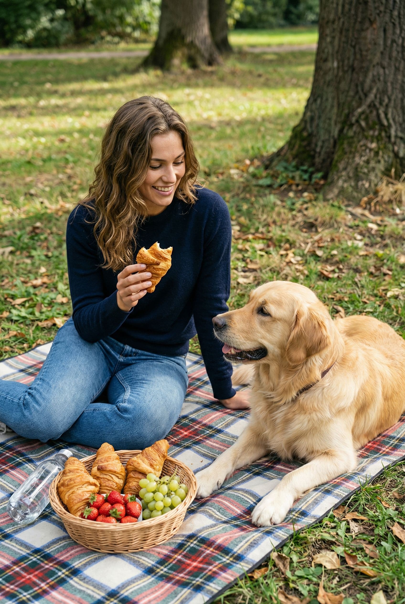AI Dog Park Dating Photos example showing a green park with a friendly dog