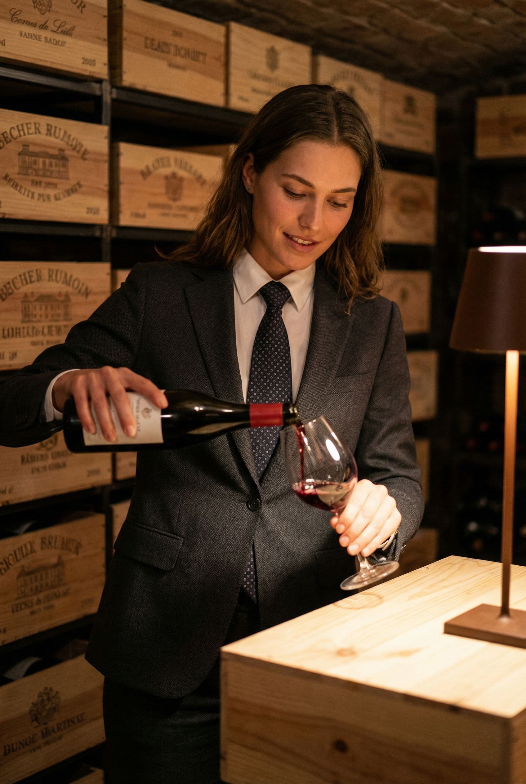 AI Wine Tasting Dating Photos example showing a stone wine cellar, tasting room, or warm vineyard bar