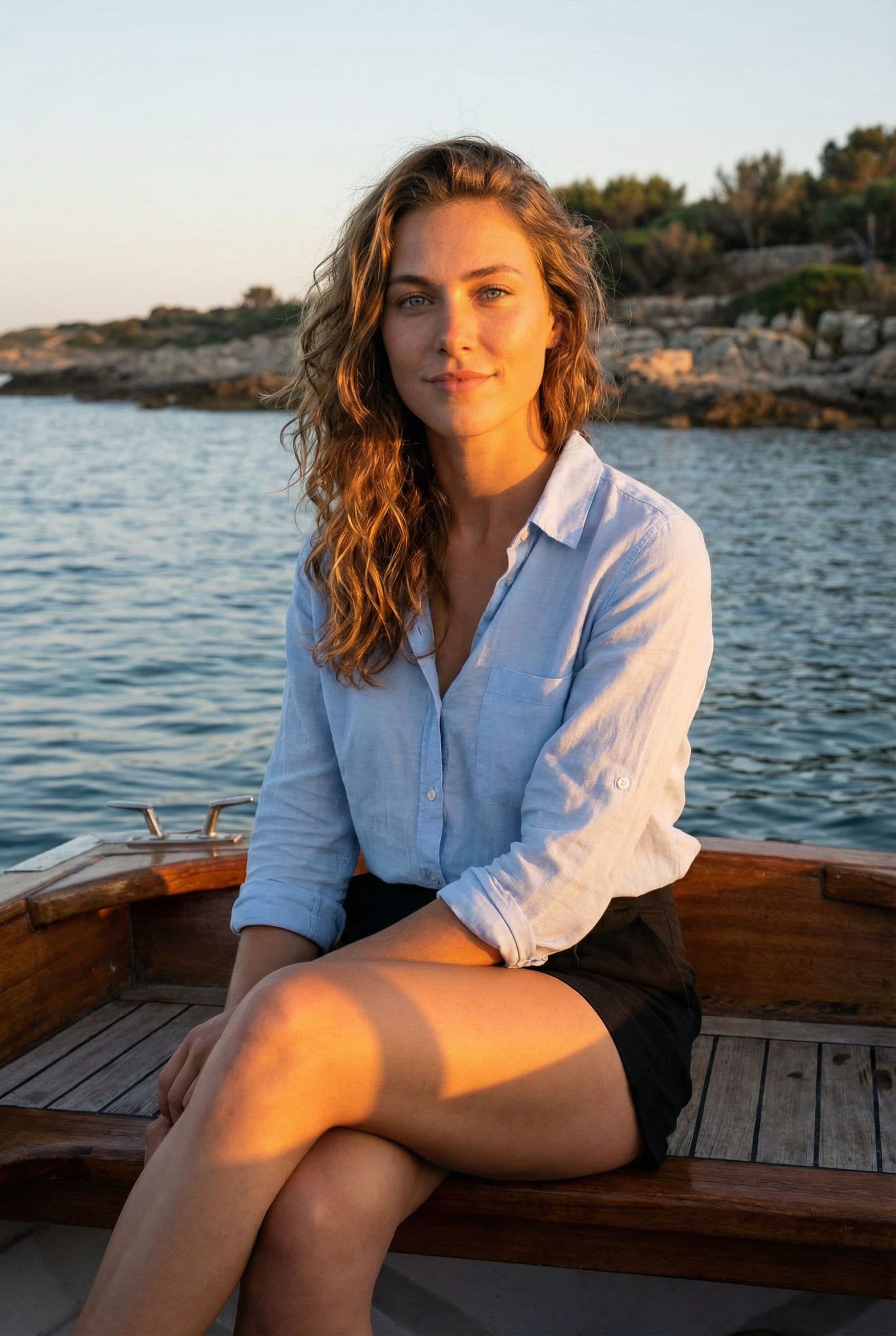 AI Luxury Yacht Dating Photos example showing a tasteful yacht deck or boat at sunset