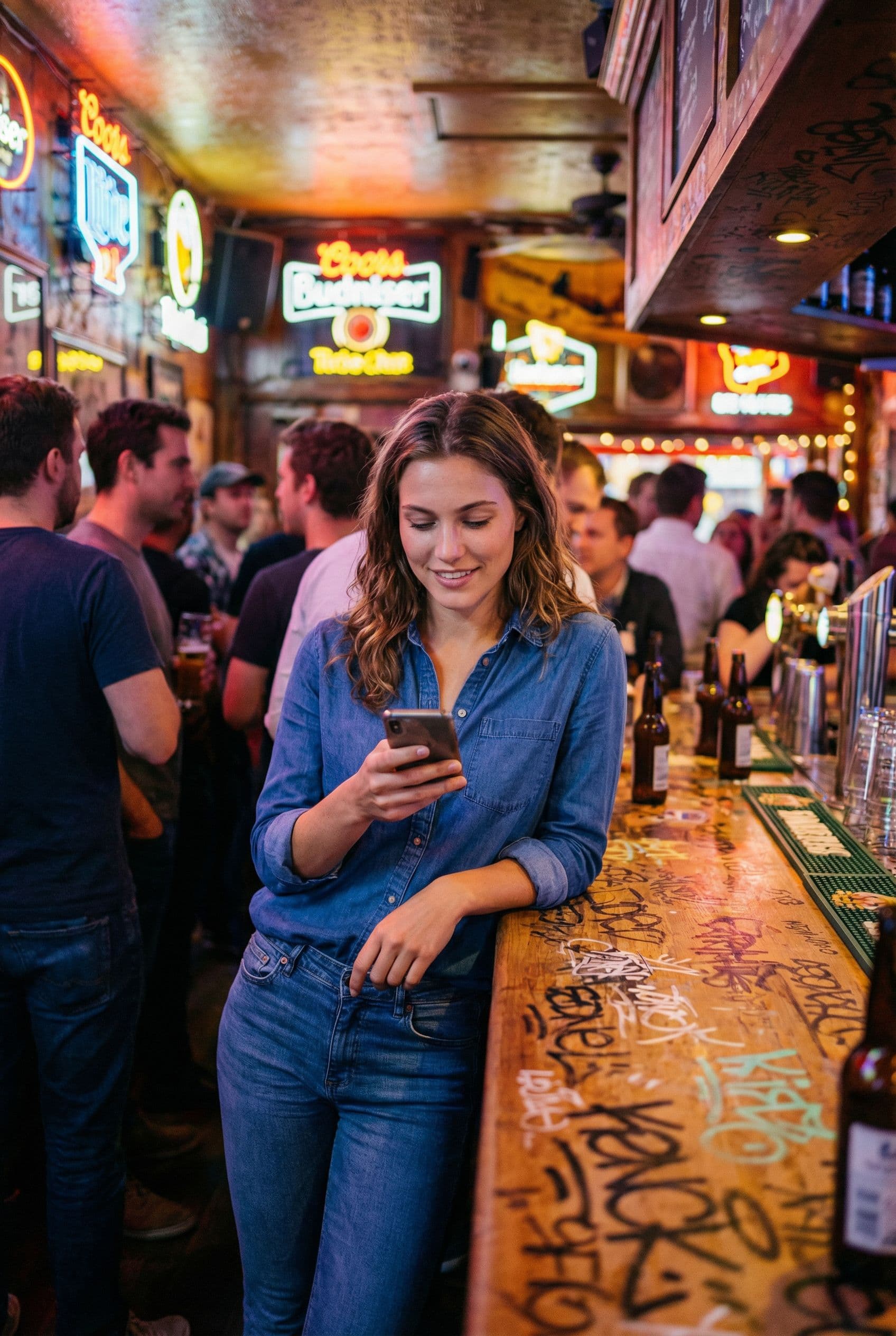 AI Urban Night Dating Photos example showing a lively city street or terrace after dark
