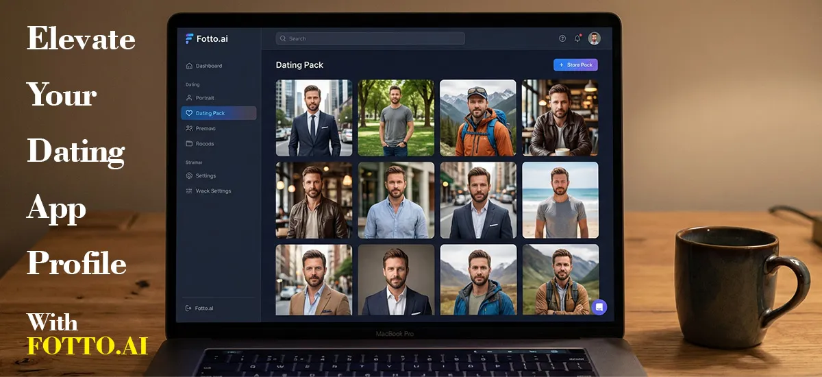 一个人在由AI生成的交友应用头像中自信地微笑，展示了增强的特征以获得更多匹配。