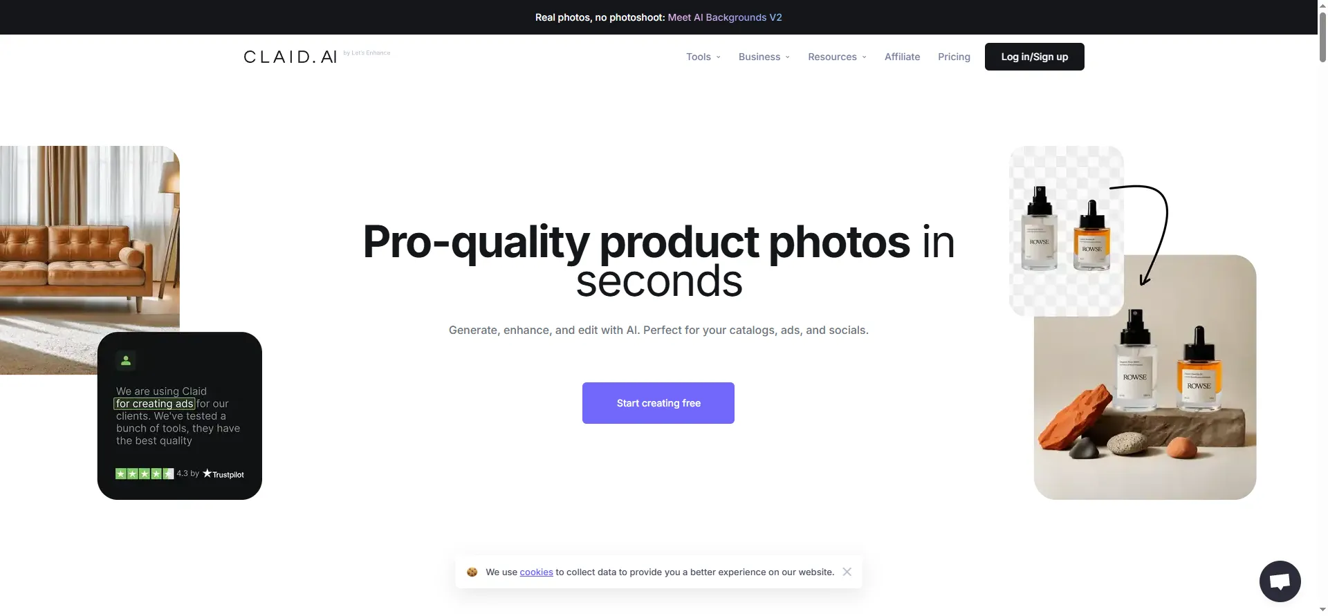 Claid.AI productfoto verbeteringsinterface – Fotto.AI